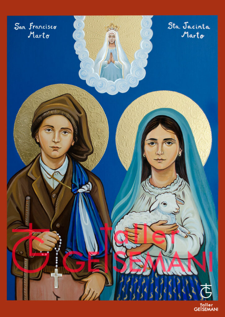 Icono personalizado. La Virgen de Fátima con los niños pastores San Francisco y Santa Jacinta Martos.